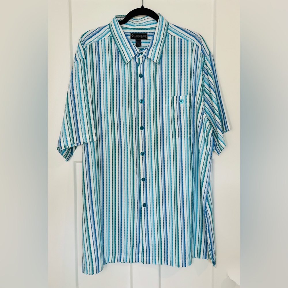 Men’s Weekenders Blue and Green Casual Button Down Shirt Size 2XL